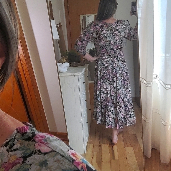 Vintage 80's 90's Floral Long Midi Dress - Picture 3 of 12